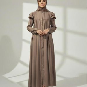 The Taupe Ruffle-Shoulder Button-Front Abaya