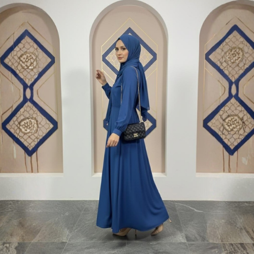 Blue Button-Front Georgette Abaya