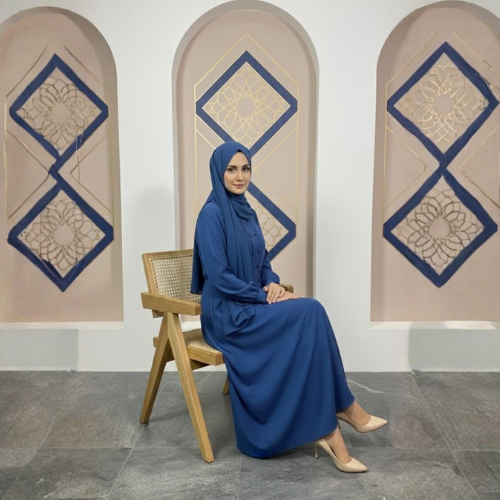 Blue Button-Front Georgette Abaya