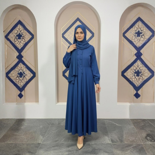 Blue Button-Front Georgette Abaya