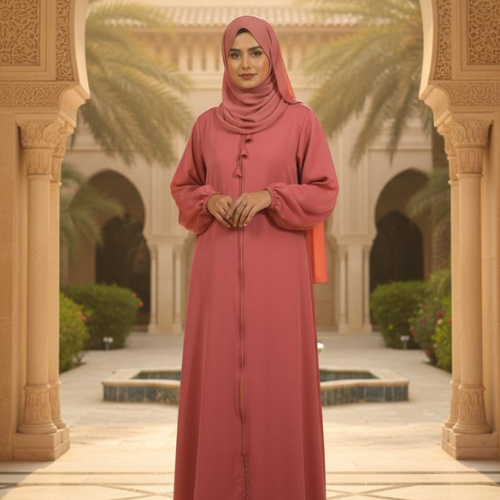 Comfy Pink Nida Abaya with Front Zipper