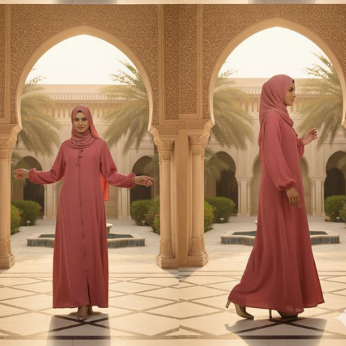Comfy Pink Nida Abaya with Front Zipper