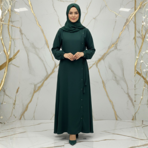 Elegant Forest Green Button-Detail Abaya