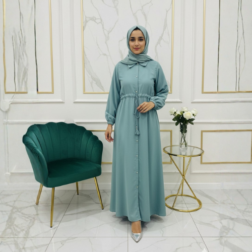 Mint Green Abaya with Drawstring Waist