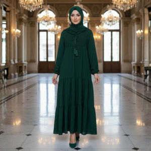 The Emerald Green Tiered Tassel Abaya