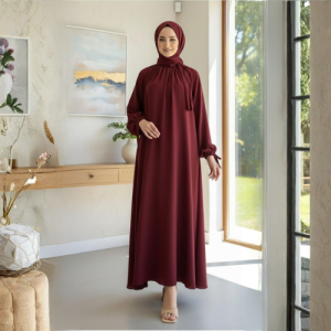 The Maroon High-Neck Tie Abaya