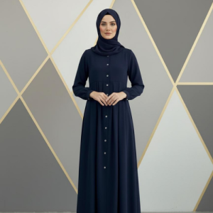 The Navy Blue Button-Front Abaya with Pleated Waist