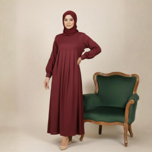 The Pleated Empire Waist Abaya in Rich Burgundy