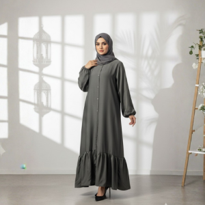 The Ruffled Hem Abaya in Slate Grey