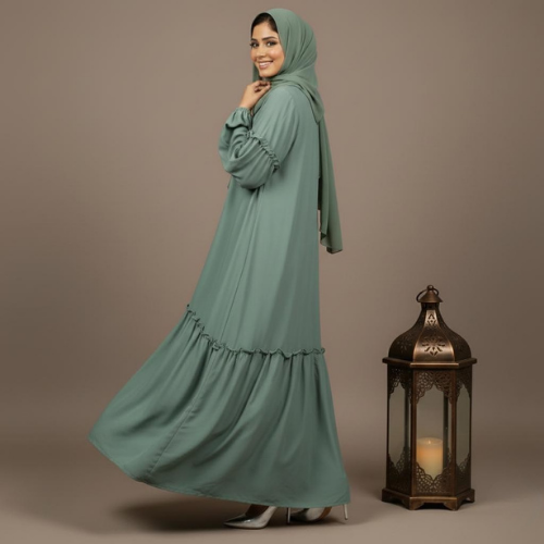 The Tiered Ruffle Abaya with Shirred Sleeves