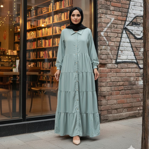 Urban Chic: Sage Green Tiered Abaya